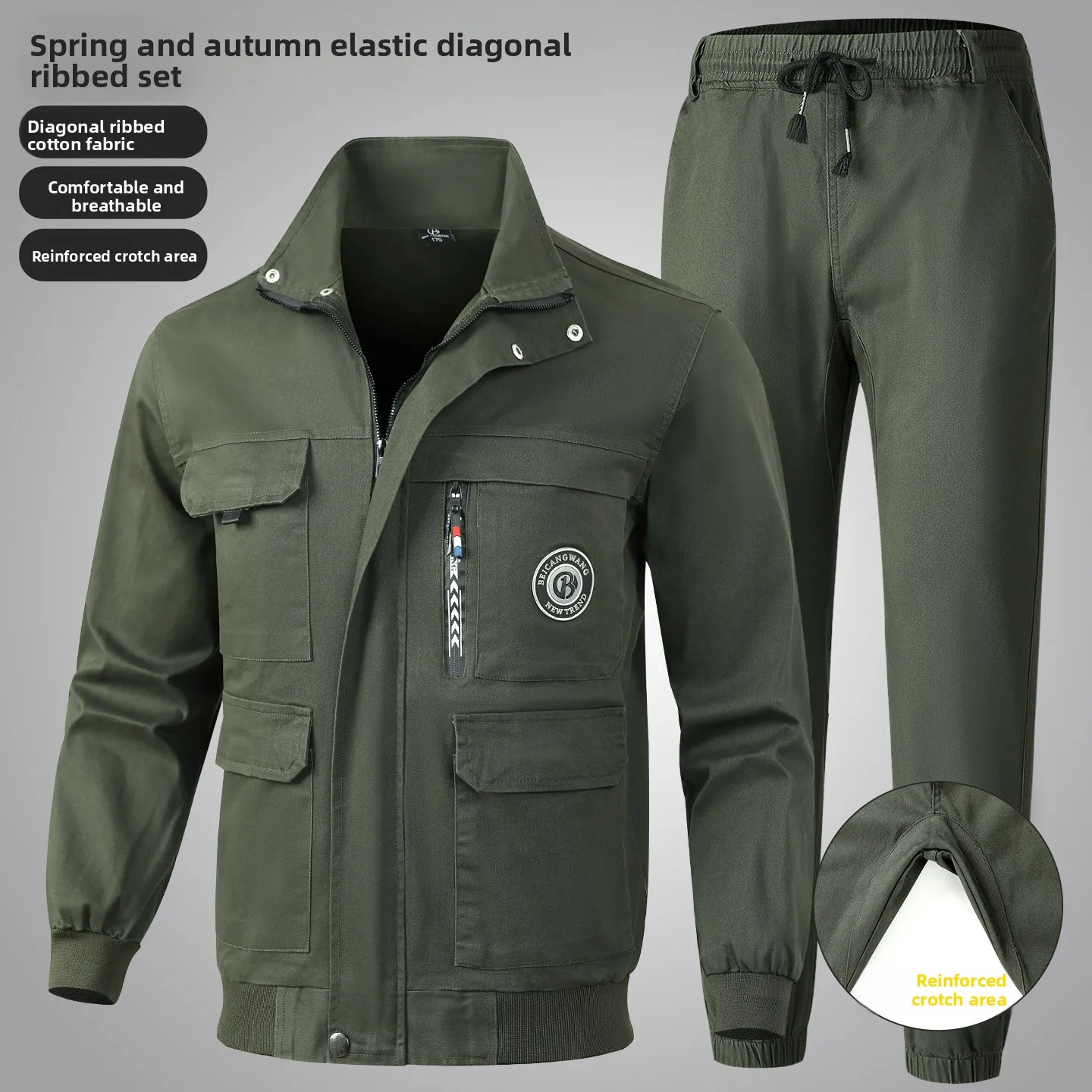 Pure Cotton Camouflage Workwear Set Men's Outdoor Casual Elastic Work Clothes Anti-wear Resistant Labor Protection Suit