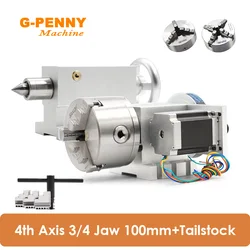 G-PENNY 4th Axis 3/4Jaw 100mm with Tailstock dividing head/Rotation/A axis 57HS7630A4 for Mini router/engraver machine R