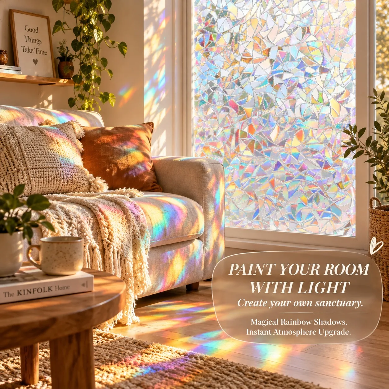 Rainbow Window Film 3D Prism Holographic Decorative Glass Sticker for Home Kids Room Colorful Light Effect