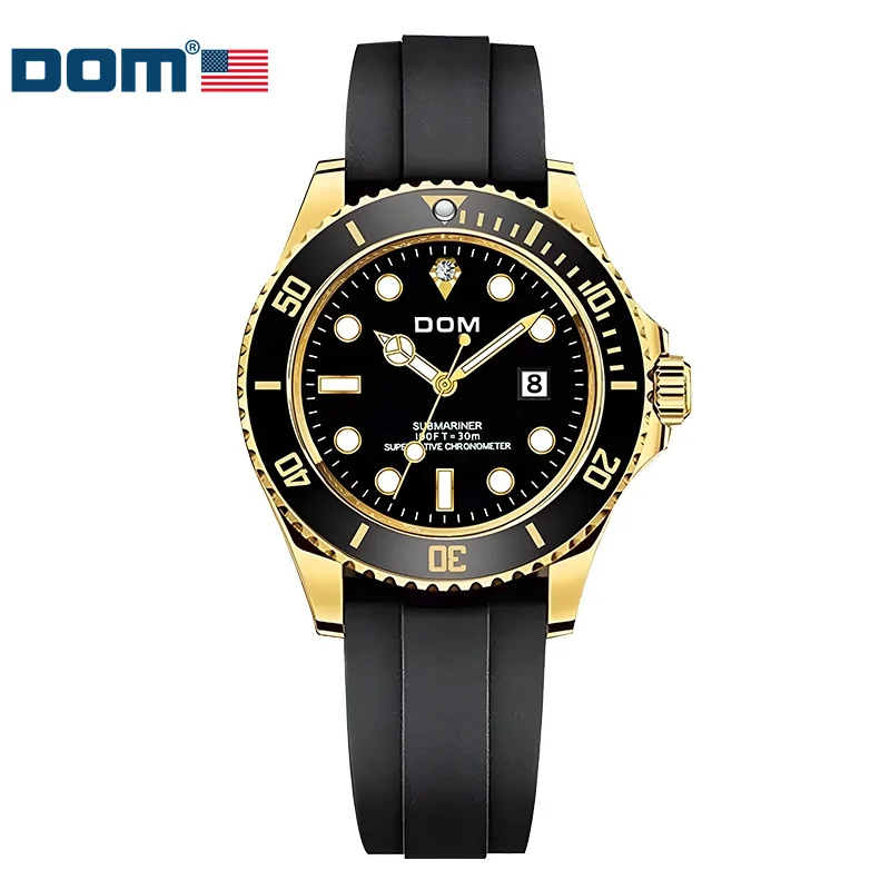 

DOM 1770 Fashion Mens Business Watches Silicone Bracelet Casual Rotating bezel Quartz Wristwatch Clock Relogio Masculino