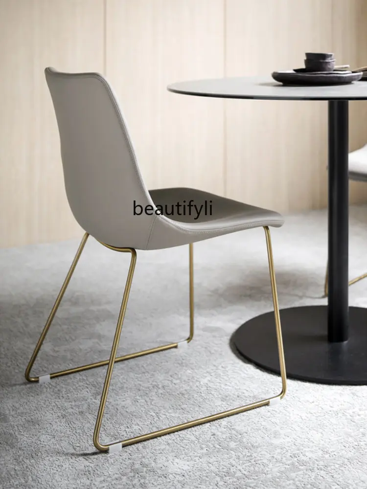 LBX Singapore Italy Modern Minimalist Brass Plated Leather Soft Bag Dining Chair Leisure Chair