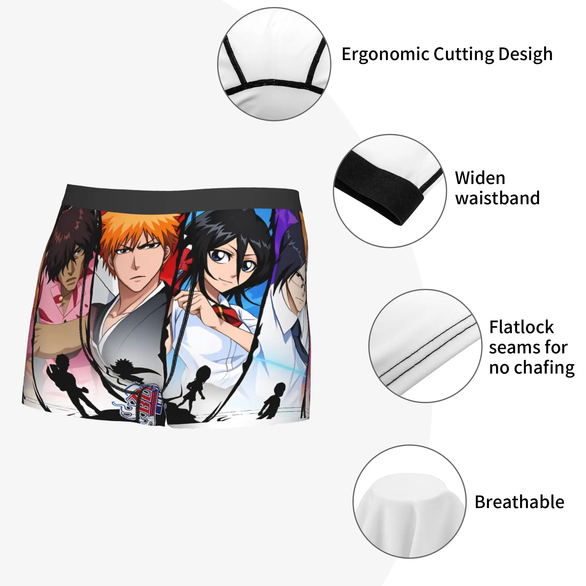 Male Novelty Kon Bleach Orihime Inoue Ichigo Kurosaki Underwear Rukia Kuchiki  Boxer Briefs Breathable Shorts Panties Underpants view 5