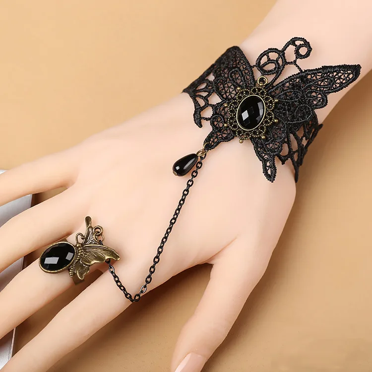 2026 Neues Modell Gotischer Steampunk-Spitzenmanschetten-Handschuh ohne Finger, Armwärmer-Armband, Schwarz, Halloween-Accessoires