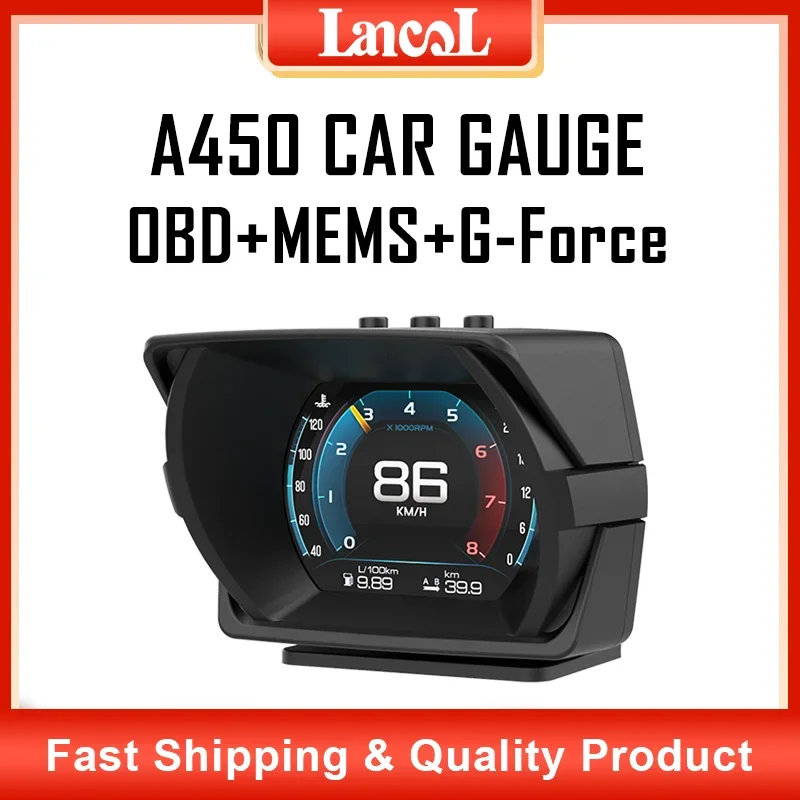 A450 Smart HUD Gauge for Car, Head Up Display, Car Computer, Speedometer, Incline Meter, Gravitational Acceleration Test