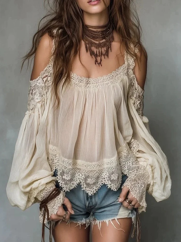 Autumn Women's Long Sleeve Casual Style Polyester Material 2026 New Fashion Lace Strap Stacked Ruffle Edge Top