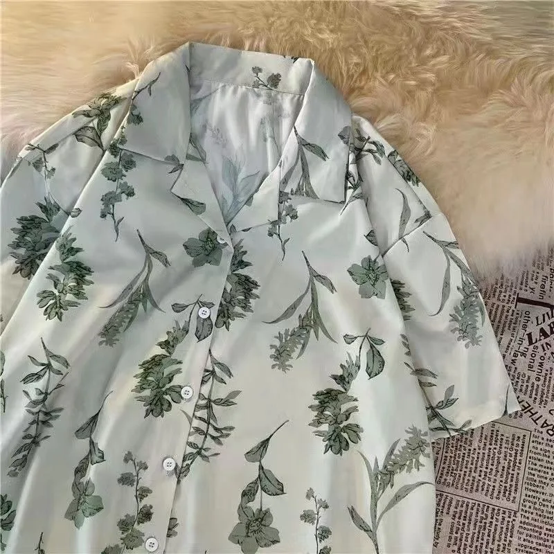 

Print Short Sleeve Shirts Women Summer Cute Students Kawaii Turn Down Collar Single Breasted Tops Sweet Girls Korean Tender Chic