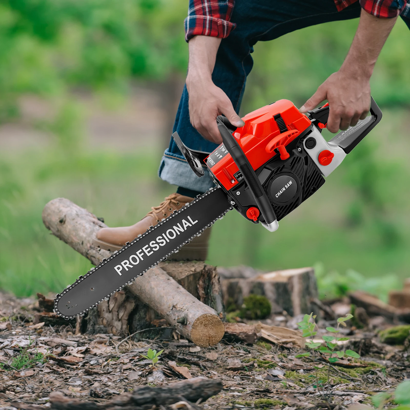 

Мощная бензопила 3.6 л.с., 58 куб. см, 20 дюймов, с автоматической смазкой, защитным тормозом и низким уровнем вибрации для распиловки древесины и заготовки дров