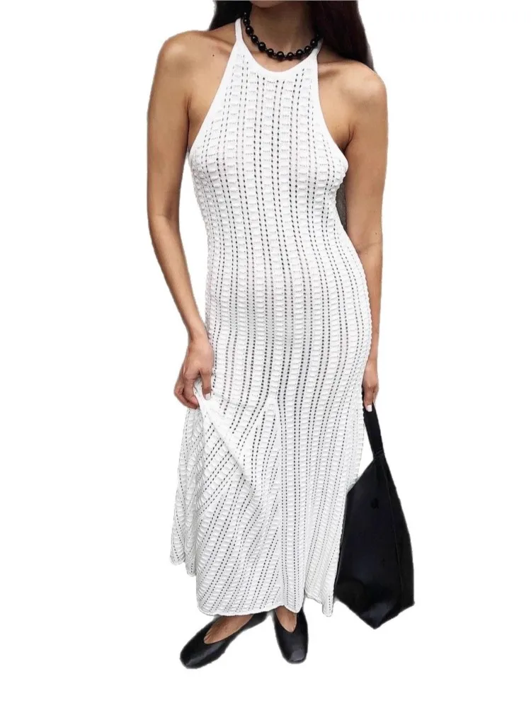 Sexy Knit Cut Out Spaghetti Strap Bodycon Beach Maxi Dress Summer Women's Holiday Club Party Outfit Swimsuit Cover Up Dresses
