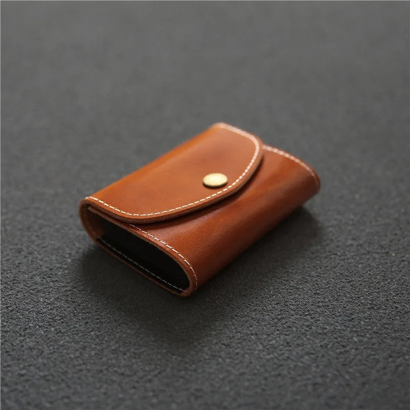 Vintage Genuine Leather Buckle Card Holder Unisex Accordion Wallet Top Layer Cowhide Large Capacity Multi Card Slots Short Purse