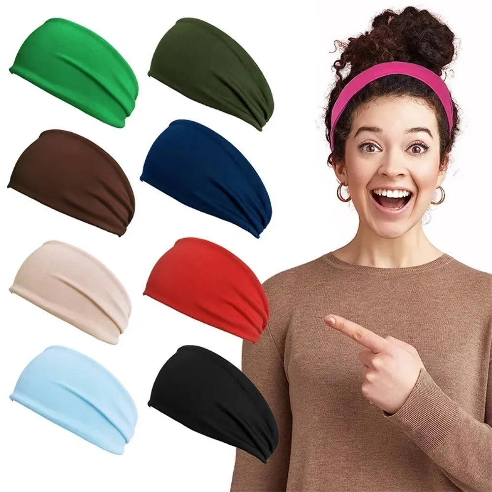 Stretch Fabric Sports Headband Wide Band Soft Touch Workout Headband Solid Color Sweat Absorbent Yoga Headband Running Training