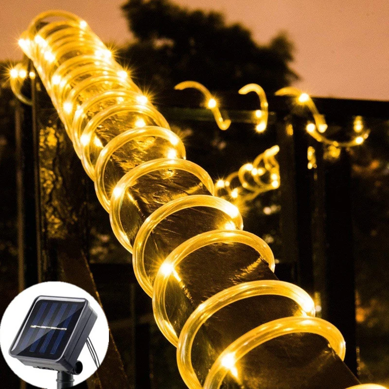 1pc Outdoor Solar LED String Light 50/100/200 LED Tube Rope String Lights with Waterproof for Home Garden Ramadan Wedding Dceor