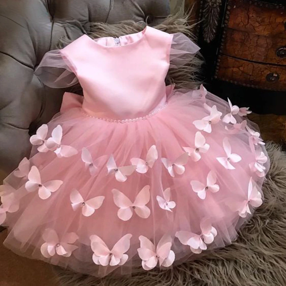 Flower Girls Dress Crystal Beading Applique Tulle Princess Prom Party Elegant Formal Birthday First Holy