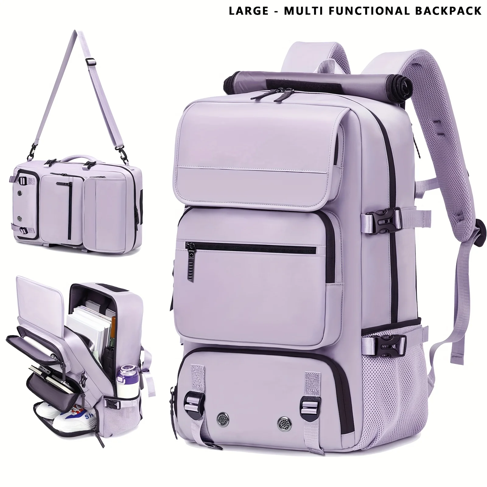 حقيبة ظهر للمشي لمسافات طويلة بسعة كبيرة للرجال والنساء، أشرطة قابلة للتعديل، مع حجرة للأحذية، مناسبة لحقيبة كتب أجهزة الكمبيوتر المحمولة مقاس 16 بوصة