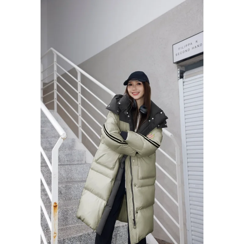 Long Down Coat for Women, Loose Hooded Snow Coat, White Duck, Thickened Warm Jacket, Overcoat, New Outerwear, Winter, 2024