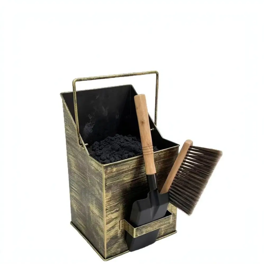 Home Fireplace Tool Set Metal Ash Container With Shovel Brush For Stove Hearth Maintenance Outdoor Fire Pit Cleaning view 3