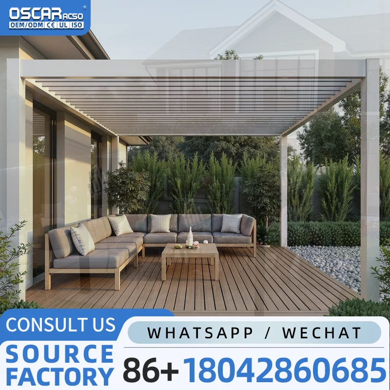 Sun Room Covers Patio Gazebo Solar Pergola Garden Structure with Slat Fence for Outdoor Backyard and Garden pergola