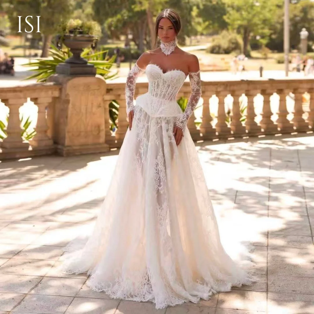 ISI Customized Vintage Lace Wedding Dress Sweetheart Remove Sleeves Tiered A-Line Luxury Bridal Gown Vestido De Novia 2026