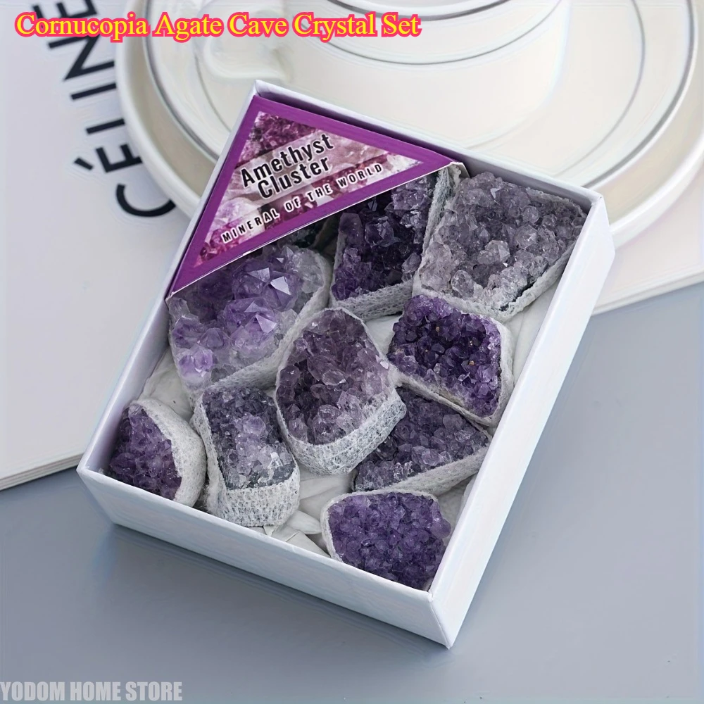 Cornucopia Agate Cave Crystal Set - Natural Rough Stone Electroplated Amethyst Cluster Ore