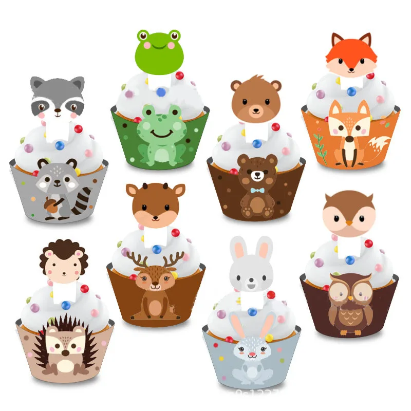 

16pcs Forest Animals Cupcake Decoration Woodland Animal Bear Deer Fox Rabbit Cake Toppers Kids Happy Jungle Birthday Party Decor