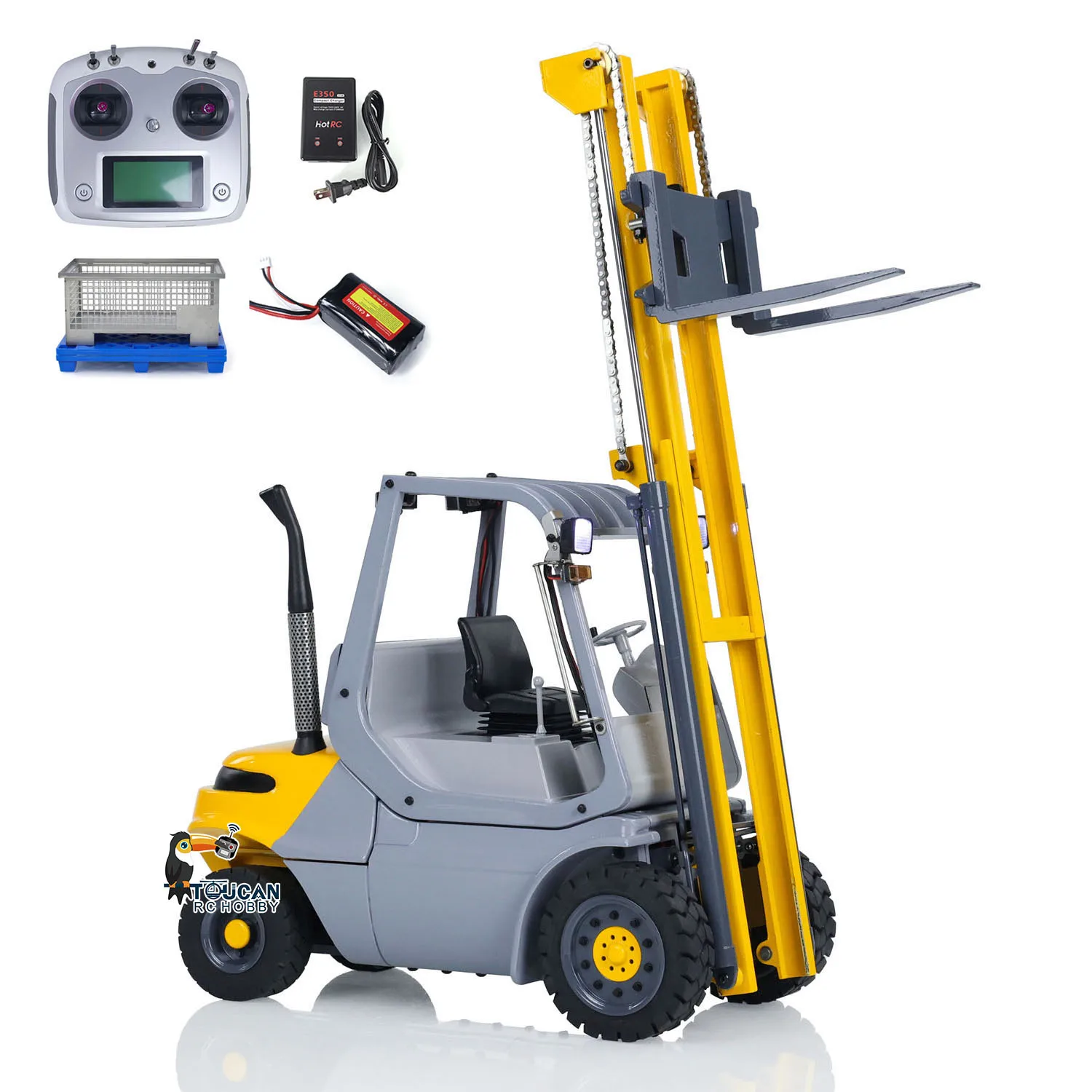 

RC Hydraulic Forklift Wheeled Transfer Car 1/14 Metal RTR Sound Light System Remote Control Construction Vehicles Toy Models