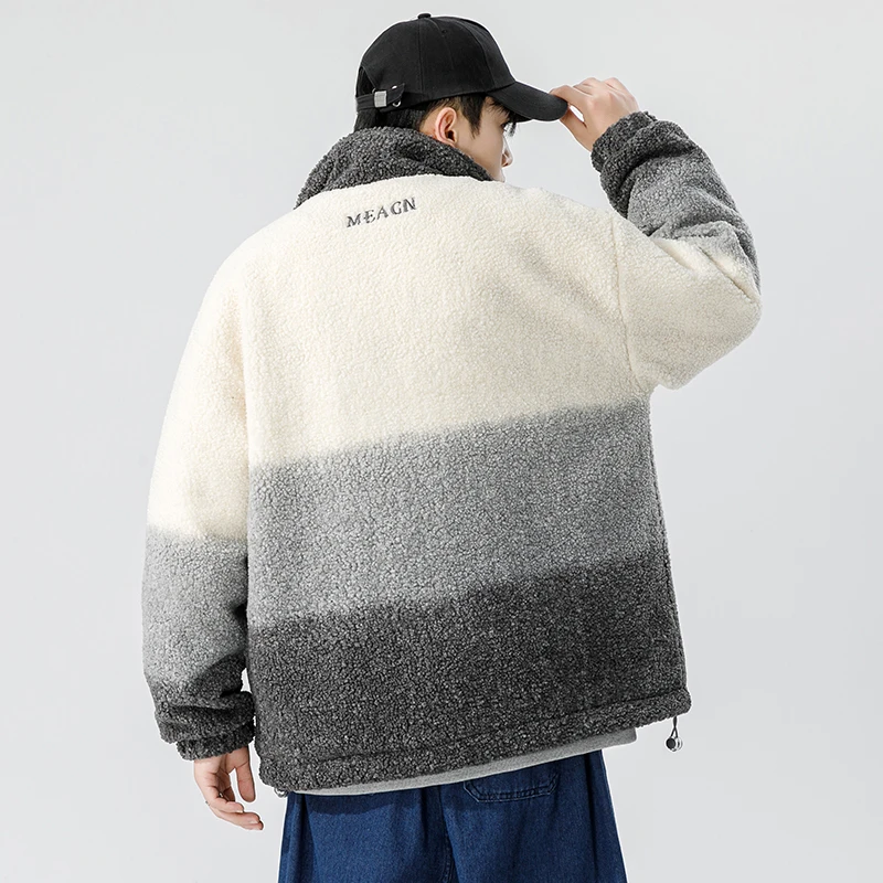 Loose Men's Duck Down Jacket Lamb Velvet Padded Coat Student Casual Winter Outerwear Trendy Ins Style White 90% Fill Power