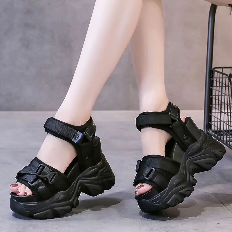 Platform Shoes Women Sandals Wedge Heels Shoes Height Increaming Women Buckle Thick Soled Beach Sandals Woman Sandals