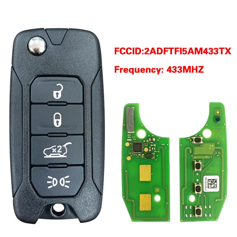 CN086048 Original 4 Buttons Flip Key 433MHz Megamos AES 2ADFTFI5AM433TX SIP22 For Fiat 500X For Jeep Renegade 2016-2018