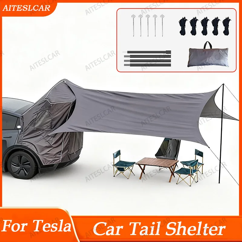 For ModelY Juniper 2026 Camping Picnic Car Rear Tent with Canopy Car Rear Extension Tent Sunshine-Proof Rain-Proof Car Rear Tent