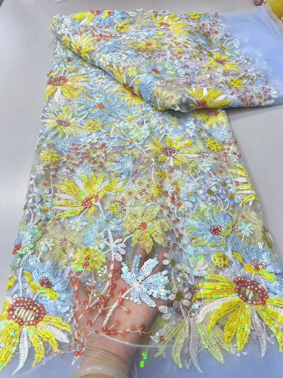 Luxe hand pailletten kant stof bruids stof high-end bruiloft stoffen Franse Nigeriaanse borduurwerk op tule naaien 5 yards