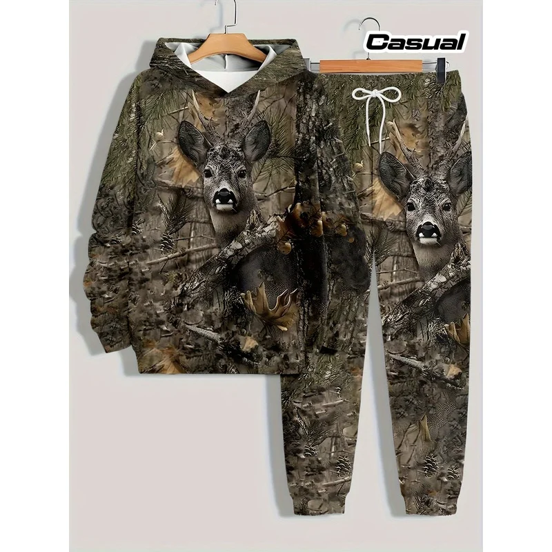Men'S Two-Piece Hooded Sweatshirt And Sports Pants With Outdoor Camouflage Print Elements For A Casual Sports Style