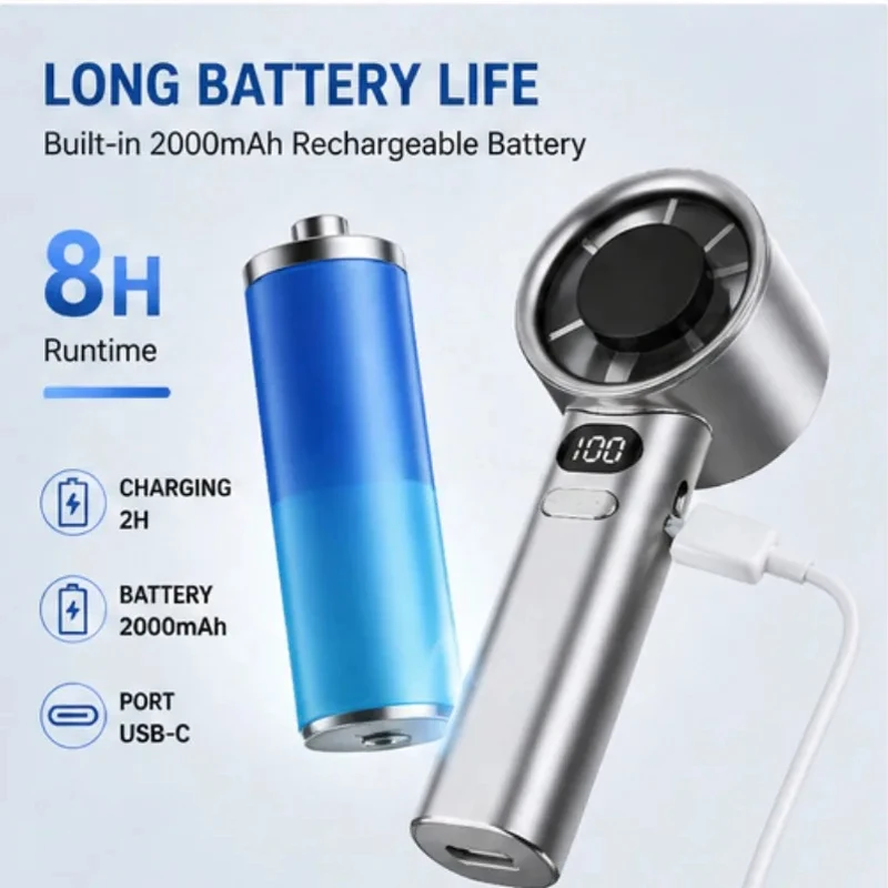Summer Turbine Mini Electric Fan With Infinite Speed Regulation Usb Charging Long-lasting Battery Life Portable Outdoor Cooling