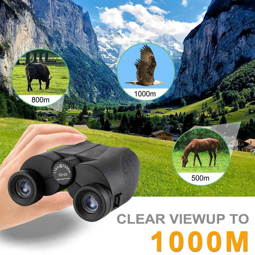 12x25 HD Binoculars Portable Powerful Binocular Telescope for Outdoor Activities Camping Hiking for Adults Kids Gifts