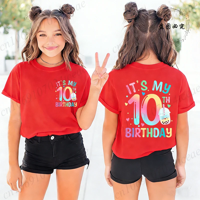 Fashion Streetwear Harajuku Street Summer Style Funny It's My 10th Birthday Girl Tops Black Tshirt Street Kid Tshirt Cotton Tees