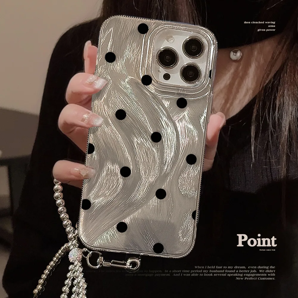 Black Dot Bow Hanging Decoration for Iphone16 Pro Max Series Mobile Phone Case Hard Shell PC Material Mobile Phone Bag
