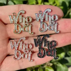 5 Pcs Who Dat Metal Word Charms Cubic Zircon Pave Fleur De Lis Letter Pendant For Woman Bracelet  Necklace Bangle Jewelry Making