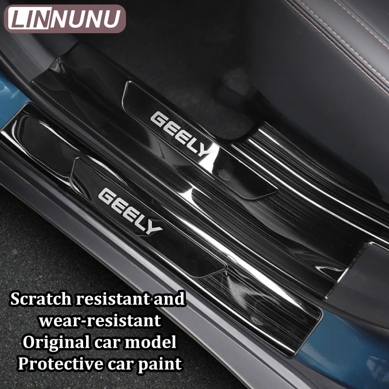 LINNUNU Car Door Sill Trim Stickers Exterior Threshold Plate Scuff Cover Protector Auto Accessories For Geely Okavango Haoyue L