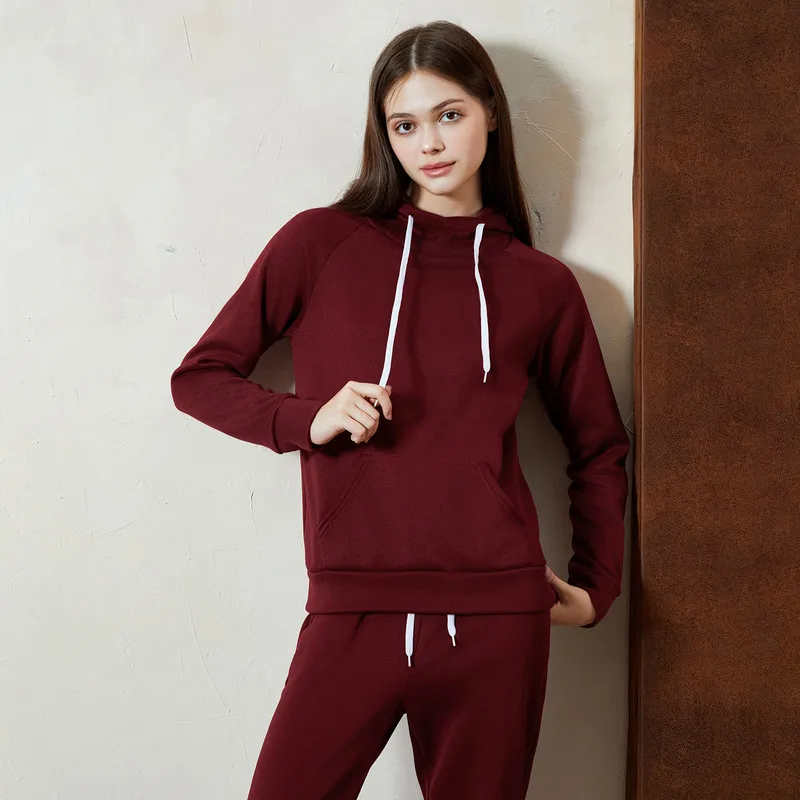 WPNAKS Women 2 Piece Sweatshirt Pants Sets Autumn Winter Clothes Solid Color Long Sleeve Hoodie Front Pocket Top Long Pants