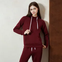 WPNAKS Damen 2-teiliges Sweatshirt-Hosen-Set, Herbst-Winter-Kleidung, einfarbig, langärmelig, Kapuzenpullover, Vordertasche, Oberteil, lange Hosen