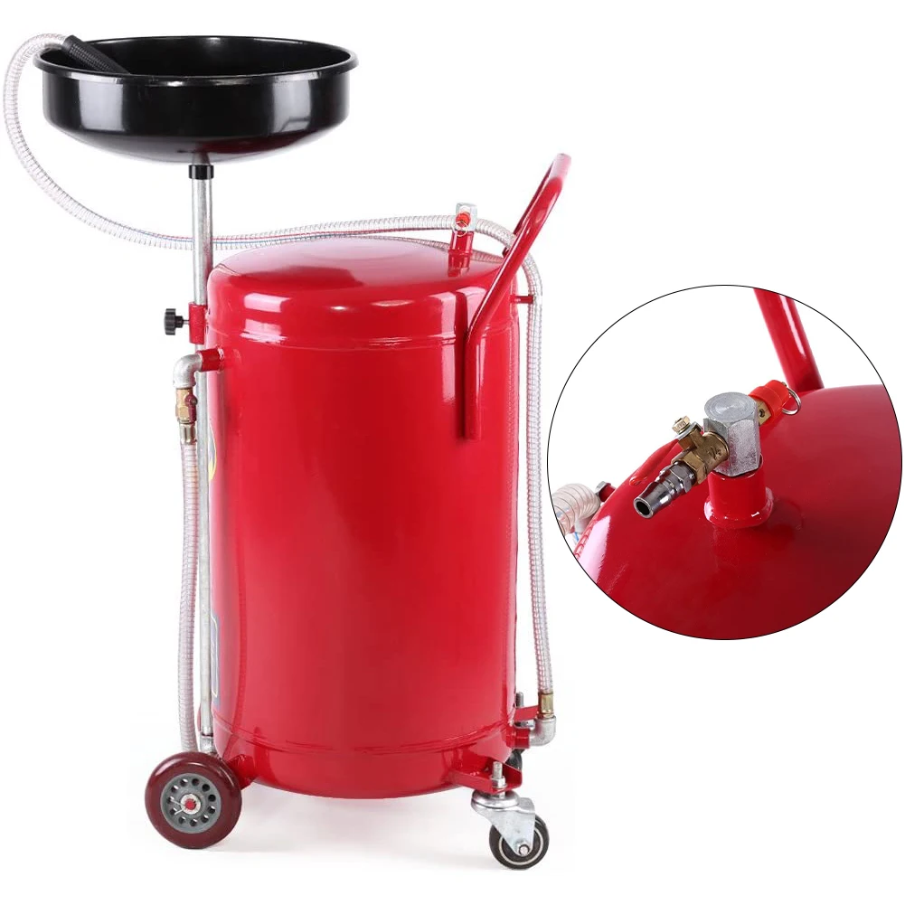 80 Liter 17.5 Gallon Portable Auto Waste Oil Drain Tank Air Operated Drainer Drainage Collector