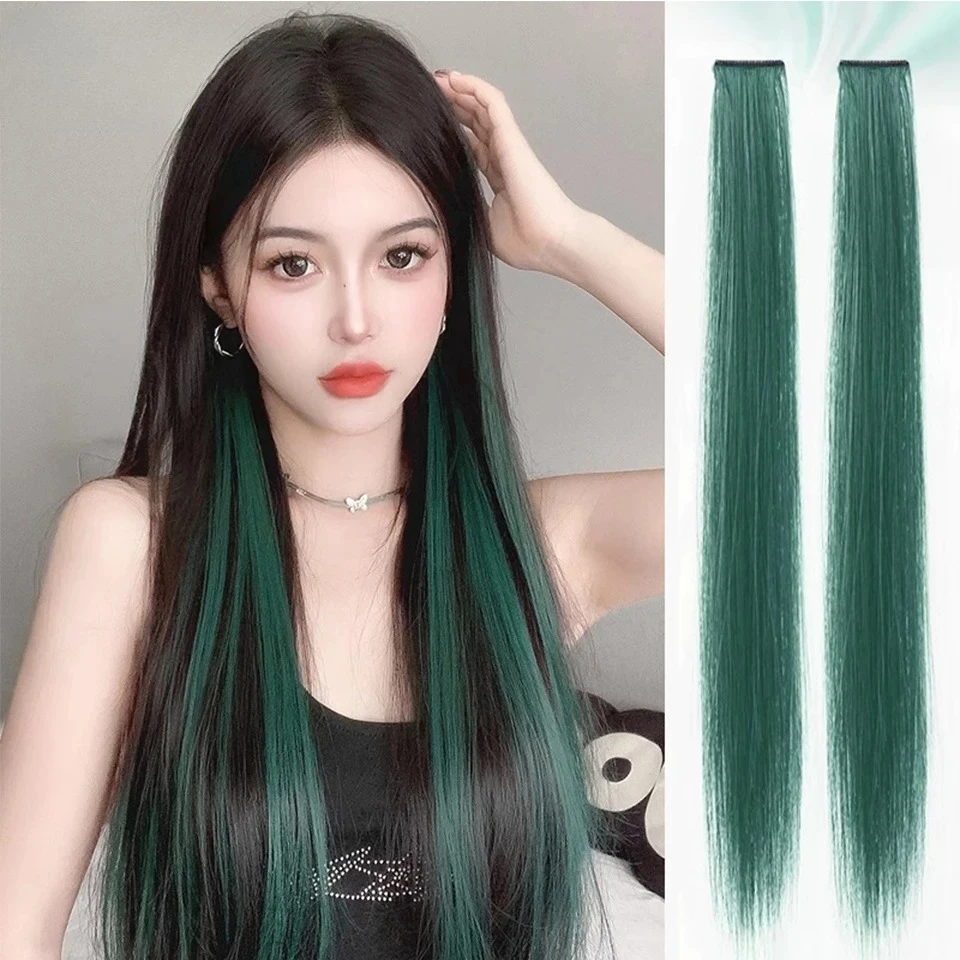 

Синтетические цветные вечерние блики, заколки для наращивания волос для девочек, 22 дюйма, разноцветные прямые волосы, синтетические ха