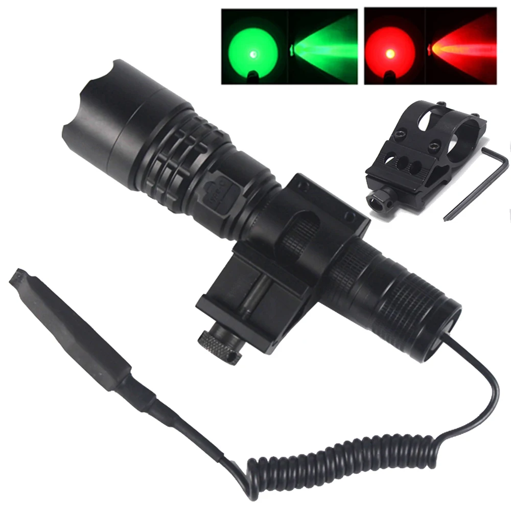 

500 Yards White+Red+Green Predator Light Type-c USB charging Zoom Professional Hunting Coyote Hog Flashlight Handheld Torch