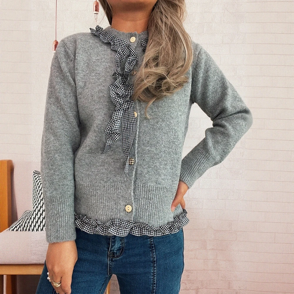 Cárdigan de manga larga con cuello redondo para mujer, camisa abierta holgada de estilo de viaje, ropa de abrigo informal a la moda para otoño e invierno