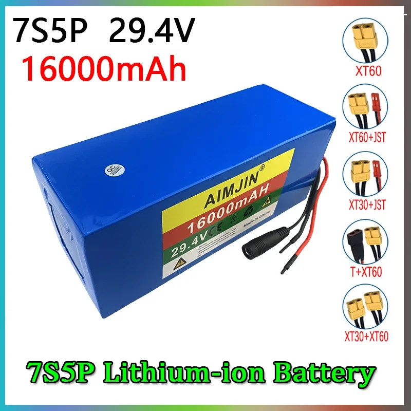 

7S5P 29.4V 16000mAh 18650 Lithium Ion Battery Pack for Electric Bike Scooter Scooter Kids Car Built in Bms