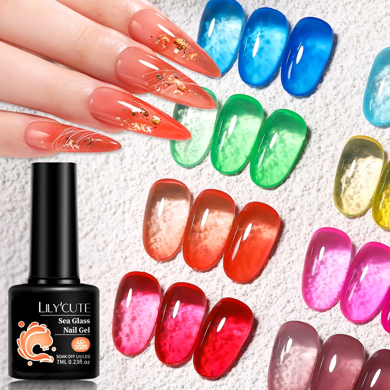LILYCUTE 6Pcs 7ML Jelly Glass Gel Nail Polish Set Sea Blue Varnish Semi-transparent Nail Art Semi Permanent UV Gel Varnish image 3