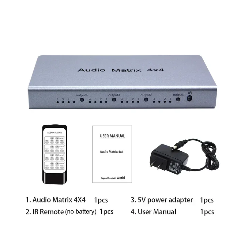 Conmutador de matriz de Audio 4x4, divisor SPDIF TOSLINK, Audio óptico Digital, 4 en 4 salidas, Selector de matriz verdadera, Control remoto