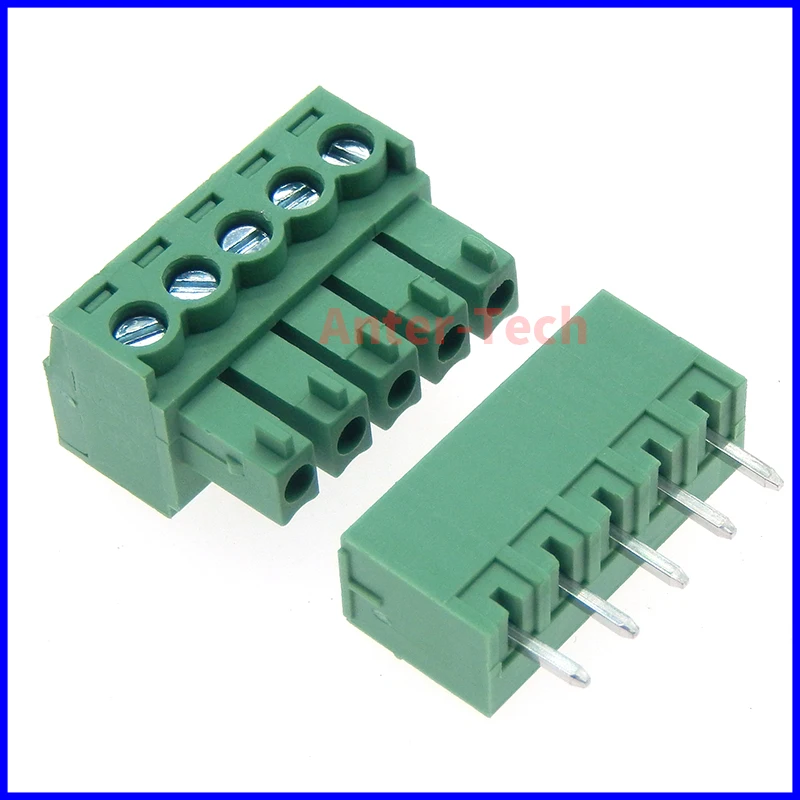 5SETS 15EDG 5-pin 3.81mm pitch right Angle Screw Terminal Block Connector 3.81 5-pin plug + straight pin socket for PCBS