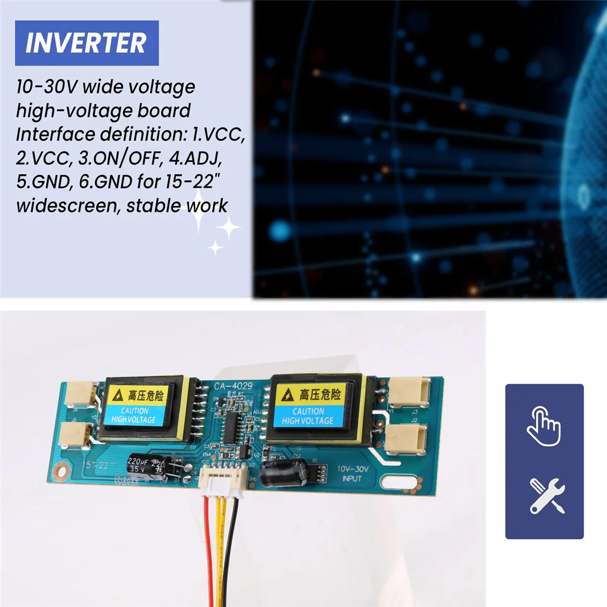 شاشة كمبيوتر محمول LCD عالمية ، محول CCFL ، 4 مصباح ، شاشة عريضة 10-29 فولت ، 15-22 بوصة
