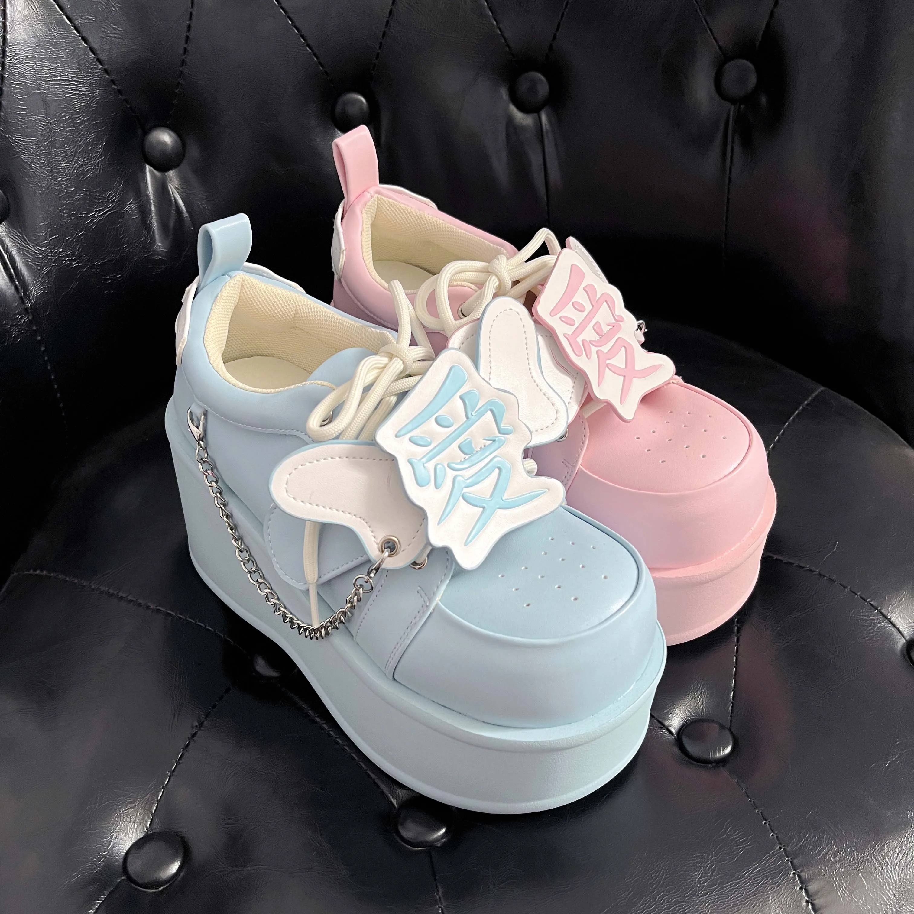 

Gururu Original Pink Blue Lolita Shoes Japanese Sweet Girl Cool Asian Culture Thick Sole Shoes Cos Loli Pu High Heels 5-8cm