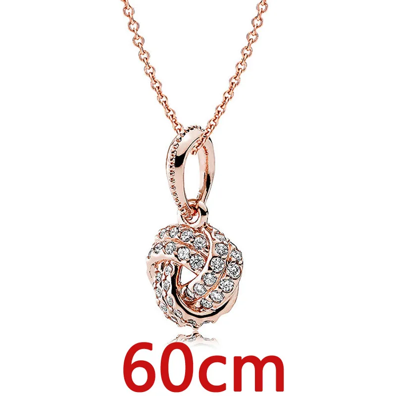 925 Sterling Silver Rose Gold Love Knot Necklace Set