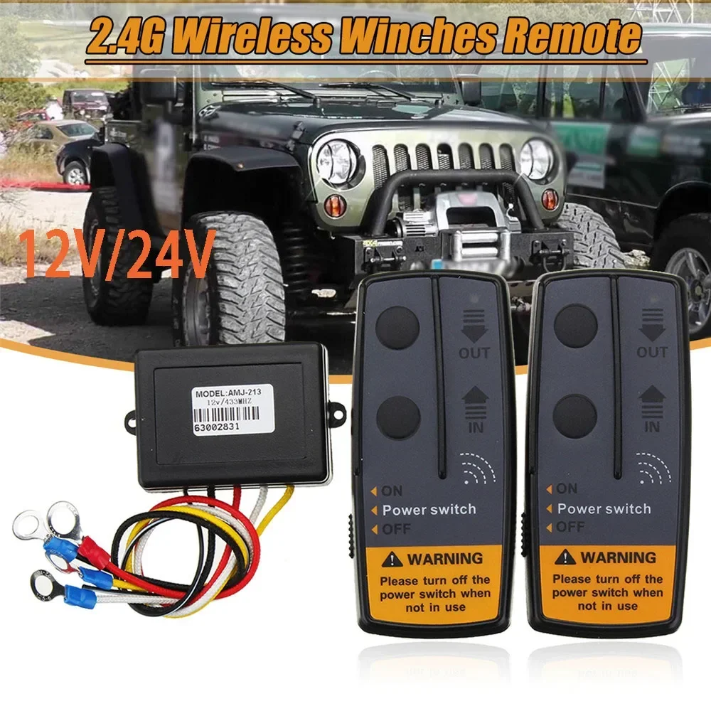 10Set 2.4G 12V 24V Dual Handset Digital Wireless Winches Remote Control Recovery Kit For Jeep ATV SUV Trailer  50ft 15M